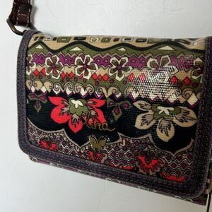 Lina Floral Crossbody Bag Wallet Brown Purple Adjustable Strap Small